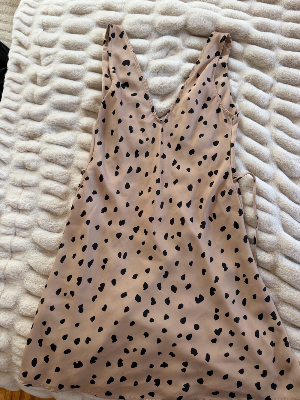 RESA Tan Slip Dress with Black Heart Polka Dot Print
